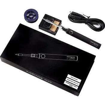 Páječka USB páječka s nastavitelnou teplotou 330–450 °C Digitální mini pájecí pero s funkcí spánku Sada s kabelem, podstavcem a houbičkou černá