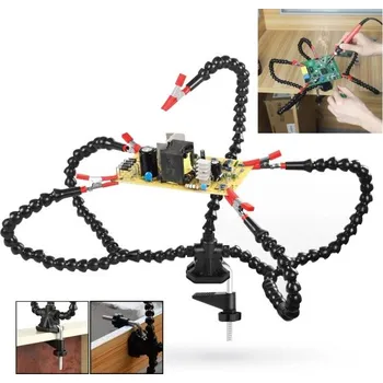 Páječka Držák s krokosvorkami a 5 flexibilními rameny pro pájení a opravy PCB Nastavitelný úchyt ke stolu Otočný kloub Rozsah 5–50 mm