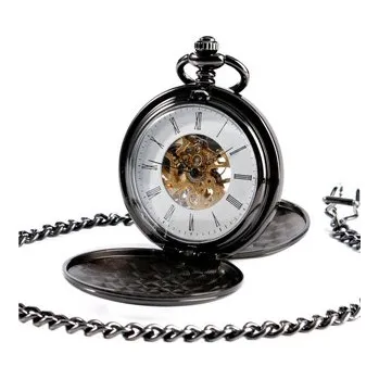 Hodinky Šperky4U Mechanické kapesní hodinky otevírací černé - cibule - KH0019-K