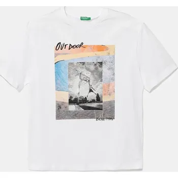 Chlapecké tričko Dětské bavlněné tričko United Colors of Benetton bílá barva, s potiskem, 3SLUC10P8 3SLUC10P8.G.Seasonal 00X, vel. 150