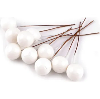umělá květina Kuličky / bobule na drátku ke tvoření Ø1,5 cm, barva 4 bílá