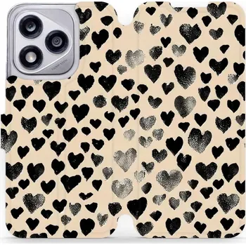 Pouzdro na mobilní telefon Flipové pouzdro Mobiwear - Honor 400 Lite 5G - VA51S Černá srdíčka (Knížkové flip pouzdro, obal, kryt na mobil Honor 400 Lite 5G - VA51S Černá srdíčka, materiál Umělá kůže + TPU - ochrana 360°, stojánek, silikonová vanička, magnetické zavírání)