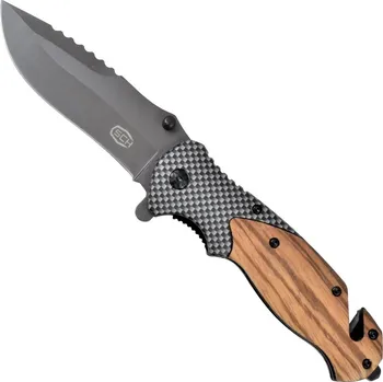 kapesní nůž Kapesní zavírací nůž záchranářský,dřevené střenky, hladká čepel, klips - SCK