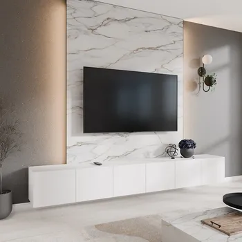 Televizní stolek Závěsný TV stolek LIO 300 cm - bílý mat