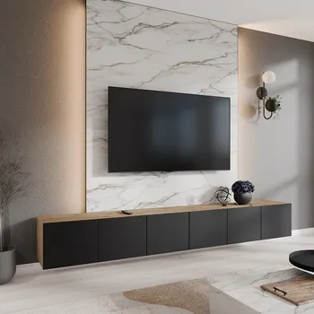 Televizní stolek TV stolek závěsný LIO 300 cm - dub artisan/černý mat