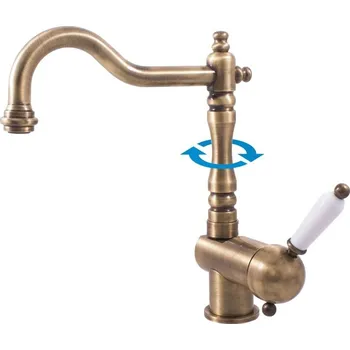 Vodovodní baterie RAV SLEZÁK Baterie LABE (Stará Mosaz), Retro Design s Otočným Ústím, Varianty Mosazná/Keramická Páka, V. 25,6 cm provedení: keramická páka