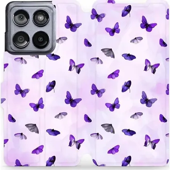 Pouzdro na mobilní telefon Flipové pouzdro Mobiwear - Motorola Edge 60 Fusion - VP76S Fialoví motýlci (Knížkové flip pouzdro, obal, kryt na mobil Motorola Edge 60 Fusion - VP76S Fialoví motýlci, materiál Umělá kůže + TPU - ochrana 360°, stojánek, silikonová vanička, magnetické)