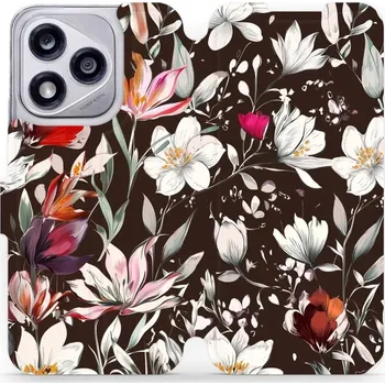 Pouzdro na mobilní telefon Flipové pouzdro Mobiwear - Honor 400 Lite 5G - VP72S Květy na hnědé (Knížkové flip pouzdro, obal, kryt na mobil Honor 400 Lite 5G - VP72S Květy na hnědé, materiál Umělá kůže + TPU - ochrana 360°, stojánek, silikonová vanička, magnetické zavírání)