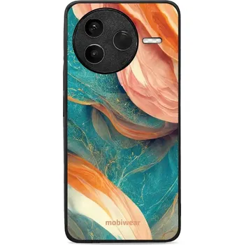 Pouzdro na mobilní telefon Lesklý kryt Mobiwear Glossy - Xiaomi POCO F7 Pro 5G - G025G - Azurový a oranžový mramor (Prémiové lesklé pouzdro, obal, kryt Mobiwear Glossy na mobil Xiaomi POCO F7 Pro 5G - G025G - Azurový a oranžový mramor, materiál Plast + TPU silikon - krytí po všech)