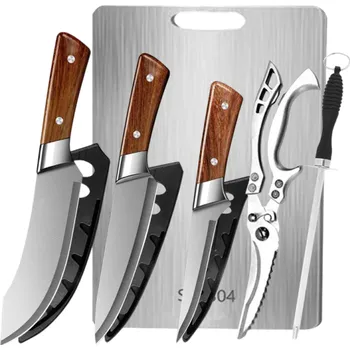 Kuchyňský nůž Sada 6ks Japonský řeznický nůž s krytem Sekáček na maso Kuchyňské nůžky Prkénko Ostřicí tyč Vykosťovací nůž Sada nářadí na maso