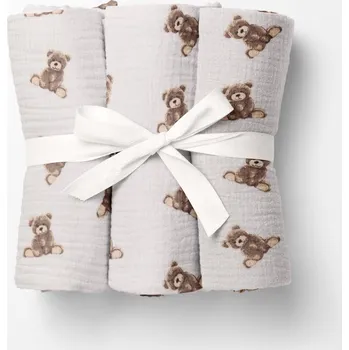 látková plena Mušelínová plena/dečka Nature MSN-064 Medvídci na krémově bílém - ZVÝHODNĚNÁ SADA 3 KS 70x70 cm - Sada 3 ks