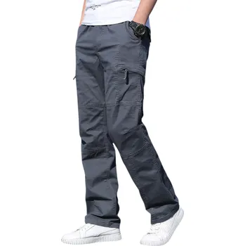 Pánské kalhoty Pánské bavlněné letní cargo kalhoty Volnočasové pracovní kalhoty s kapsami Lehký prodyšný materiál Pohodlný rovný střih pro muže šedá S