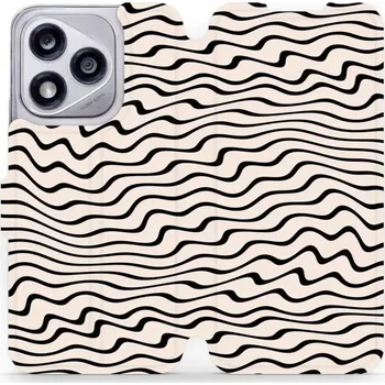 Pouzdro na mobilní telefon Flipové pouzdro Mobiwear - Honor 400 Lite 5G - VA62S Vlnky na béžové (Knížkové flip pouzdro, obal, kryt na mobil Honor 400 Lite 5G - VA62S Vlnky na béžové, materiál Umělá kůže + TPU - ochrana 360°, stojánek, silikonová vanička, magnetické zavírání)