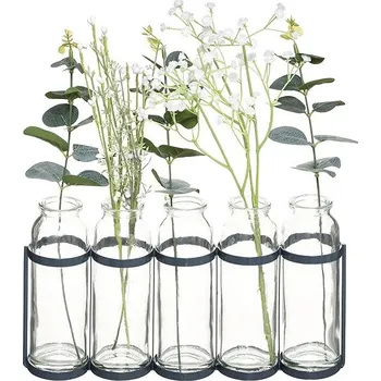 Váza Atmosphera Skleněné vázy v kovovém stojanu s umělými květinami, zelená barva