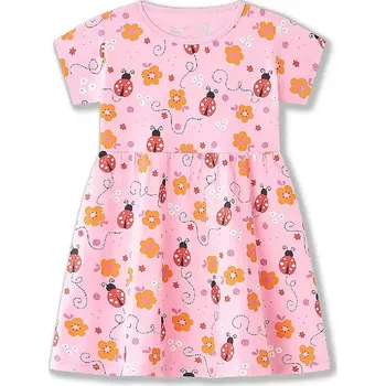 Dívčí šaty Dívčí šaty kr.r. Wolf S2514B světle růžové s beruškami