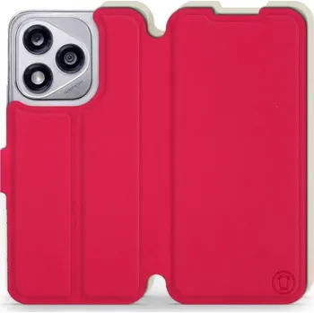 Pouzdro na mobilní telefon Flipové pouzdro Mobiwear Semiš - Honor 400 Lite 5G - Rudé & Béžové (Knížkové semišové flip pouzdro, obal, kryt na mobil Honor 400 Lite 5G - Rudé & Béžové, materiál semiš + TPU, ochrana 360°, stojánek, silikonová vanička, magnetické zavírání)