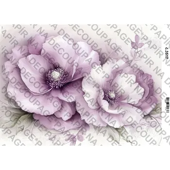 Umělecký papír Rýžový a soft papír na decoupage - Fialové květiny a zákoutí - KB03517 Materiál: Soft, Rozměr: A4