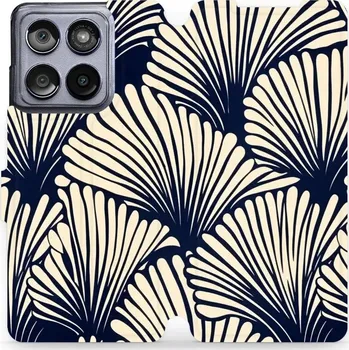 Pouzdro na mobilní telefon Flipové pouzdro Mobiwear - Motorola Edge 60 Fusion - VA41S Béžové květy na modré (Knížkové flip pouzdro, obal, kryt na mobil Motorola Edge 60 Fusion - VA41S Béžové květy na modré, materiál Umělá kůže + TPU - ochrana 360°, stojánek, silikonová vanička,)