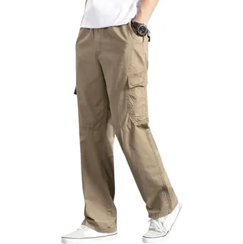Pánské kalhoty Pánské bavlněné cargo kalhoty Letní pracovní volnočasové kalhoty s kapsami Pohodlný střih Jarní outdoorové kalhoty Lehký materiál khaki XS