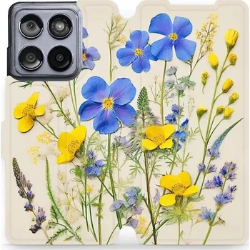 Pouzdro na mobilní telefon Flipové pouzdro Mobiwear - Motorola Edge 60 Fusion - VP41S Modré a žluté kvítky (Knížkové flip pouzdro, obal, kryt na mobil Motorola Edge 60 Fusion - VP41S Modré a žluté kvítky, materiál Umělá kůže + TPU - ochrana 360°, stojánek, silikonová vanička,)