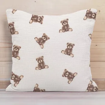 Povlak na polštářek Mušelínový povlak na polštář MSN-064 Medvídci na krémově bílém 50 x 60 cm