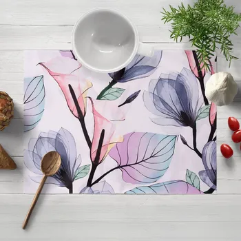 prostírání Bavlněné prostírání na stůl Sandra SA-333 Velké květy magnolie a kaly 35x45 cm