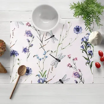 prostírání Bavlněné prostírání na stůl Sandra SA-429 Luční kvítí s vážkami 30x40 cm