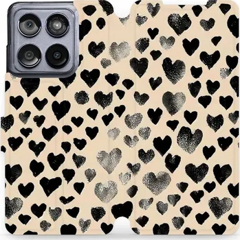 Pouzdro na mobilní telefon Flipové pouzdro Mobiwear - Motorola Edge 60 Fusion - VA51S Černá srdíčka (Knížkové flip pouzdro, obal, kryt na mobil Motorola Edge 60 Fusion - VA51S Černá srdíčka, materiál Umělá kůže + TPU - ochrana 360°, stojánek, silikonová vanička, magnetické zavírání