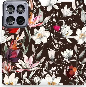 Pouzdro na mobilní telefon Flipové pouzdro Mobiwear - Motorola Edge 60 Fusion - VP72S Květy na hnědé (Knížkové flip pouzdro, obal, kryt na mobil Motorola Edge 60 Fusion - VP72S Květy na hnědé, materiál Umělá kůže + TPU - ochrana 360°, stojánek, silikonová vanička, magnetické zavírá