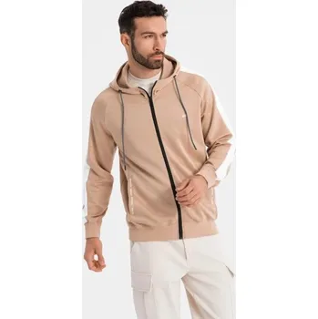 Pánská mikina Ombre Clothing Nadčasová béžová mikina s kapucí V4 EM-SSZP-0210
