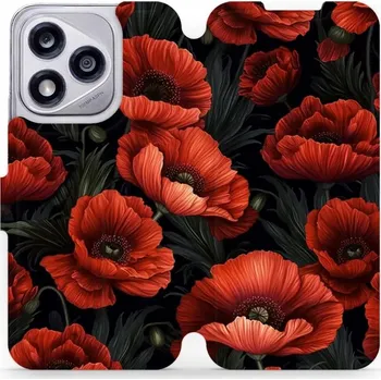 Pouzdro na mobilní telefon Flipové pouzdro Mobiwear - Honor 400 Lite 5G - VP45S Temné červené květy (Knížkové flip pouzdro, obal, kryt na mobil Honor 400 Lite 5G - VP45S Temné červené květy, materiál Umělá kůže + TPU - ochrana 360°, stojánek, silikonová vanička, magnetické zavírání