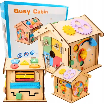Dřevěná hračka Manipulační Domeček Zábavná Vzdělávací Tabule Třídič Senzorický Montessori