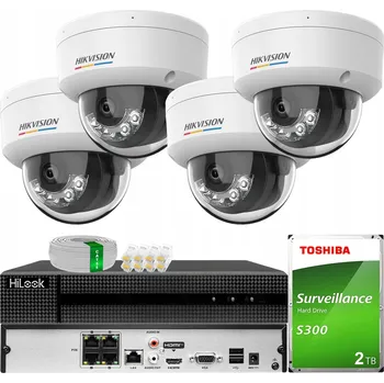 Bezpečnostní kamera Monitorovací systém pro 4 IP KAMERY 4MPX Smart Hybrid Light Hikvision DORI Aplikace + 2TB