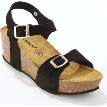 Dámské sandále Kožené sandály na korkovém klínovém podpatku černá 41