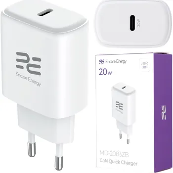 Rychlá GaN nabíječka pro telefon USB-C QC 4.0 PD 3 Encore Energy 20W bílá