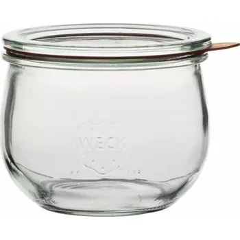 Sklenice Zavařovací sklenice Weck 500 ml, tulipánový tvar, s víčkem, těsněním a svorkami, sada 4 ks