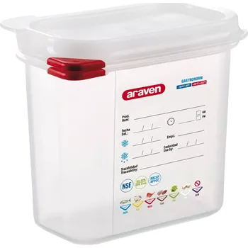 Dóza na potraviny ARAVEN Gastronádoba s víkem GN 1/9, PP, hloubka: 150 mm, objem: 1,5 L, hermetická
