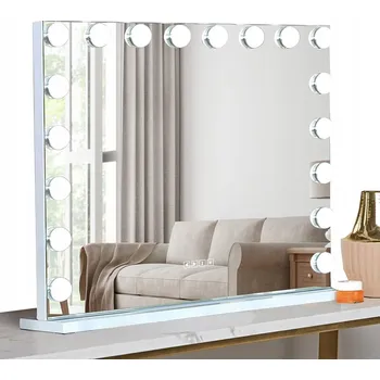 Zrcadlo Kosmetické Zrcadlo Hollywood 58x46cm, 15 LED Žárovek, USB, Bluetooth 3