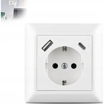 Elektrická zásuvka Jednoduchá Zásuvka Elektrická Zásuvka Pod Omítku s Uzemněním + Nabíječka