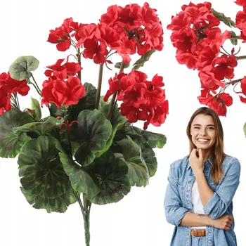umělá květina Pelargonie Umělé Květy na Balkon, Terasu, Dekorace - Červená