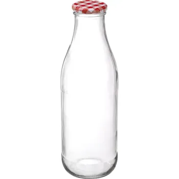 Zavařovací sklenice Skleněná láhev na šťávu Gastro 500 ml, s ozdobným víčkem, dekor káry, 6 ks