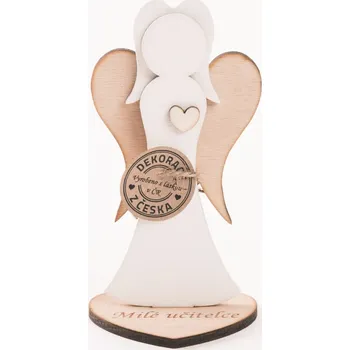 Vánoční dekorace Anděl dřevěný 15 cm Milé učitelce Barva: Bílé tělo+přírodní křídla Anděl se srdcem