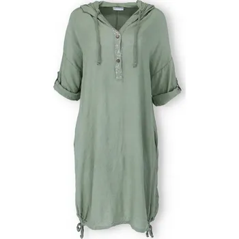 Dámské šaty Lněné šaty s kapucí 61056 barva: zelená-khaki