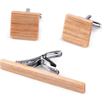 Šperk Dřevěné manžetové knoflíky a kravatová spona v dárkové krabičce