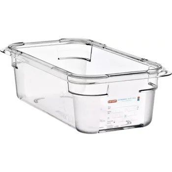 Dóza na potraviny ARAVEN Gastronádoba GN 1/3, polykarbonát, integrovaný štítek, Hloubka: 100 mm, Objem: 3,7 L