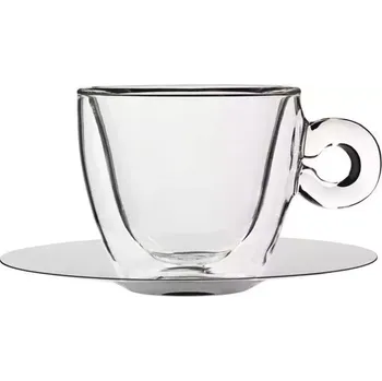 Sklenice dvoustěnný šálek skleněný 165 ml + podšálek nerez sada 2ks, na Capuccino, Luigi Bormioli