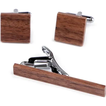 Manžetový knoflíček Dřevěné manžetové knoflíky a kravatová spona v dárkové krabičce