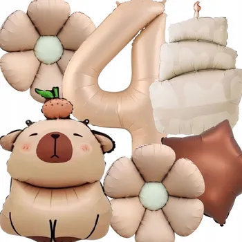 Balónek Sada narozeninových balónků KAPYBARA , pastelový saténový, ČÍSLICE 4