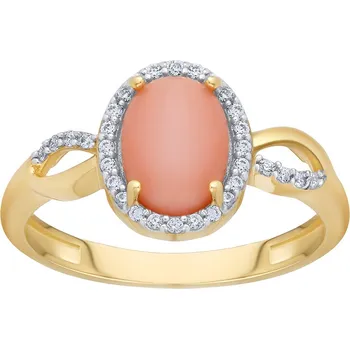 Šperk Zlatý prsten Peyton ze žlutého zlata s přírodním růžovým korálem a Brilliance Zirconia obvod 60 mm