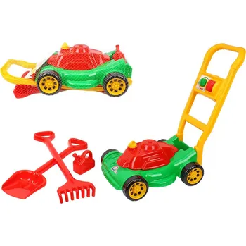 Hračka na písek Teddies Sekačka na trávu plast s doplňky v síťce 28x53cm